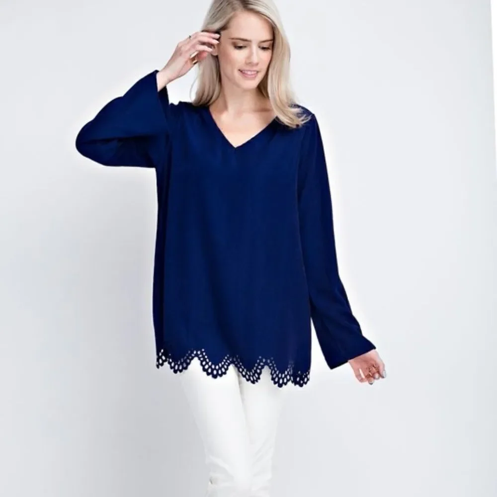 New Long sleeved wash satin v-neck top with cutout - Picture 3 of 10
